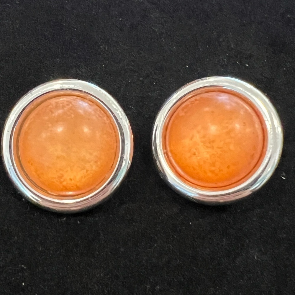 Vintage orange carnelian gemstone button earrings